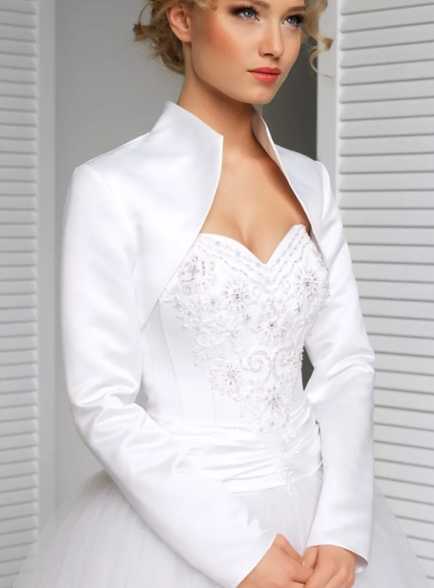 Boléro femme satin manches longues col montant