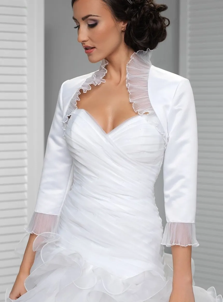Boléro femme satin organza plissé manches 3/4