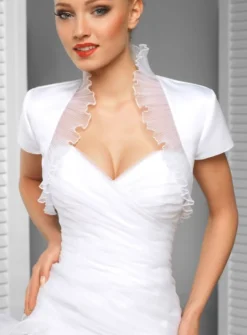 Boléro femme satin organza plissé manches courtes