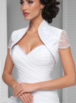Boléro femme tulle brodé satin sequins manches courtes