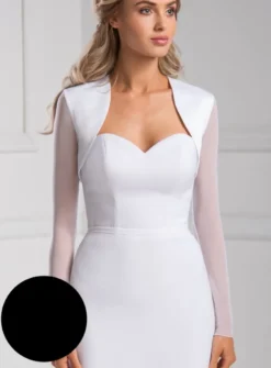 Boléro mariage en satin et mousseline élastique manches longues