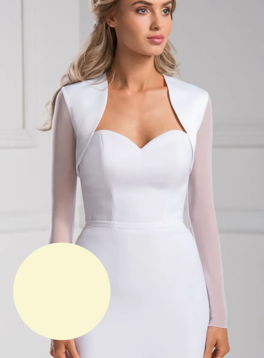 Boléro mariage en satin et mousseline élastique manches longues