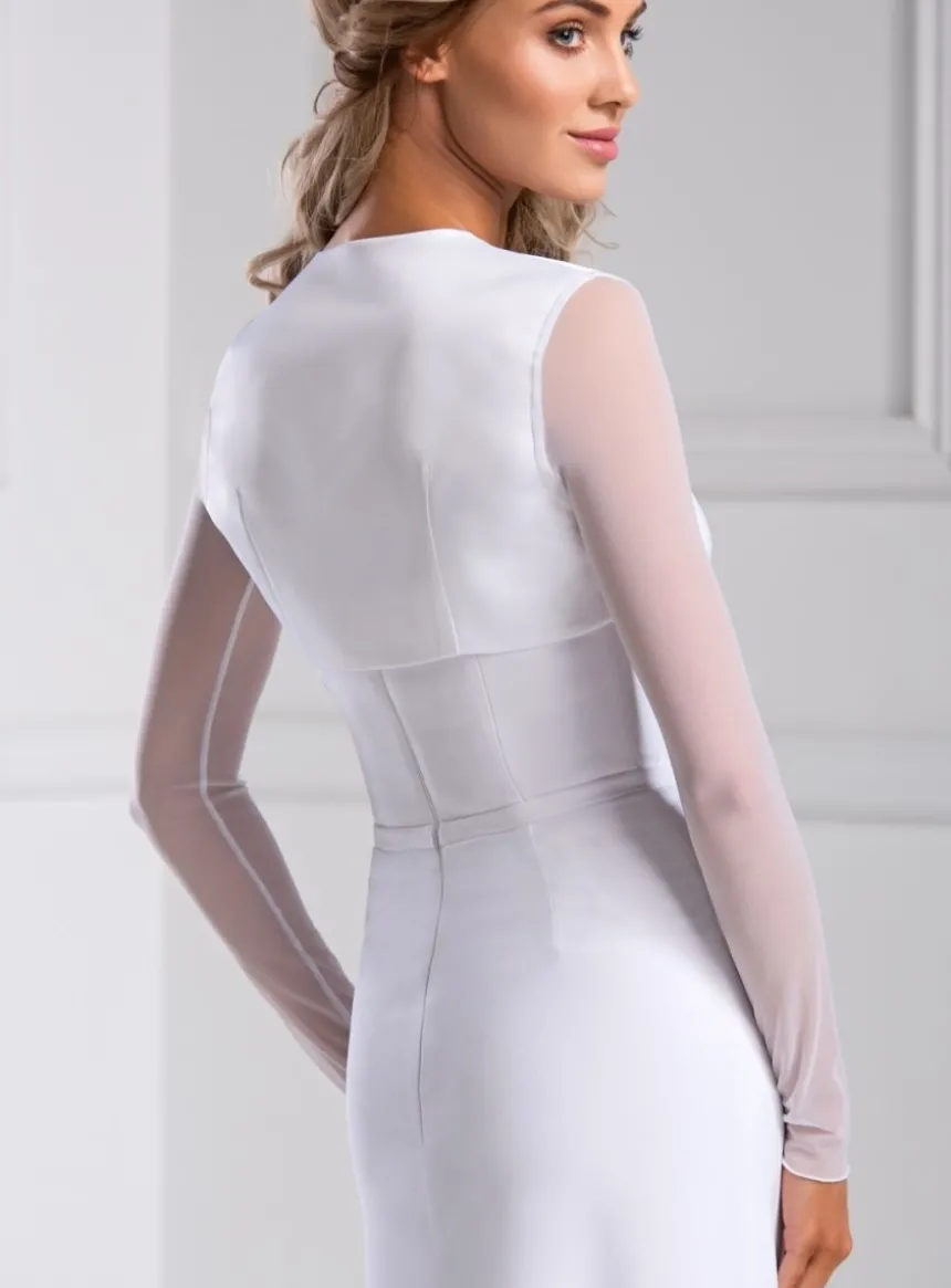 Boléro mariage en satin et mousseline élastique manches longues