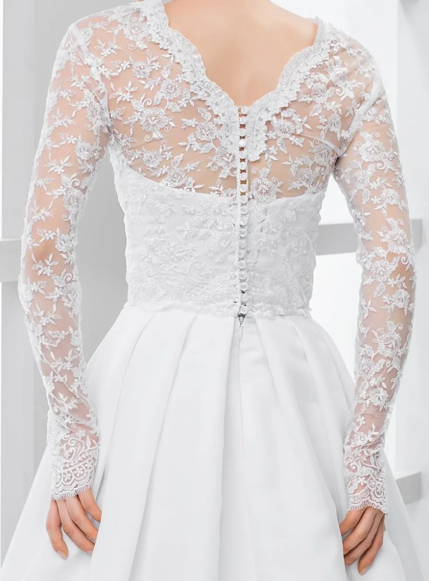 Boléro mariée brodé dos boutonné manches longues
