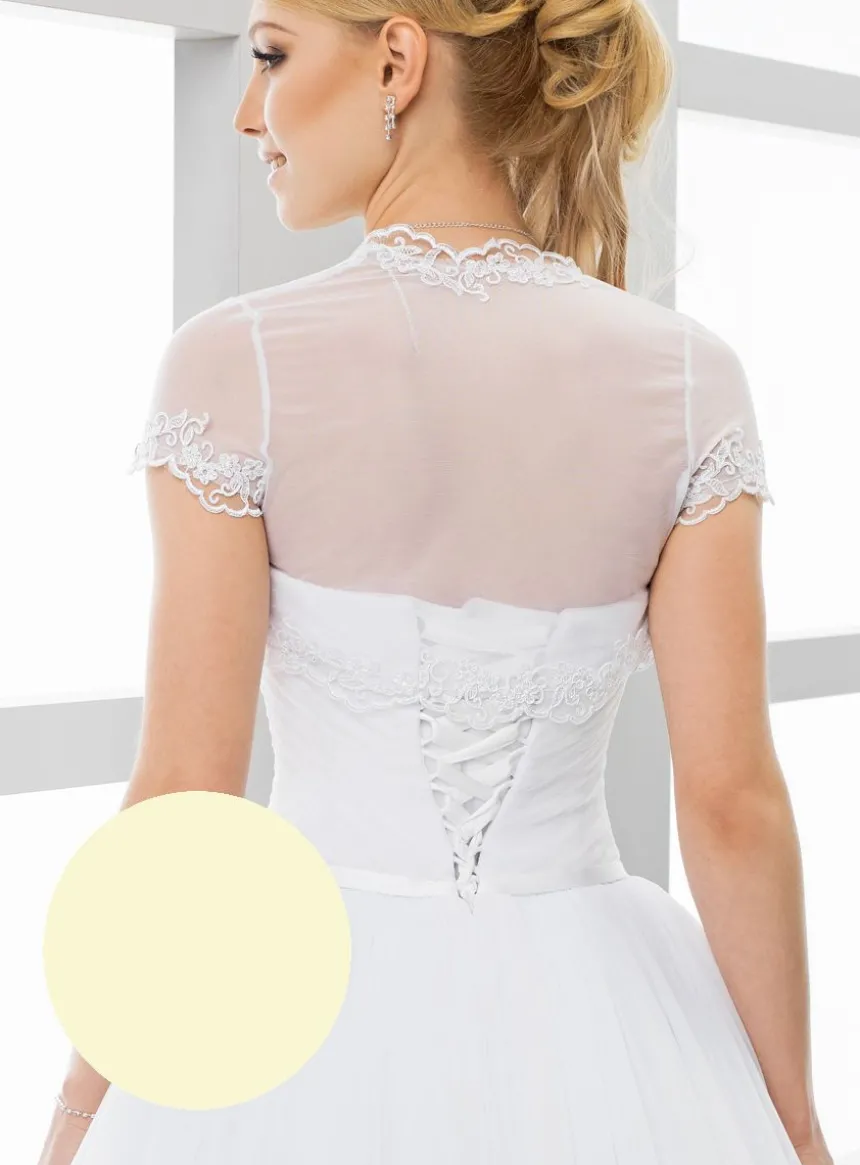 Boléro mariée court mousseline dentelle manches courtes