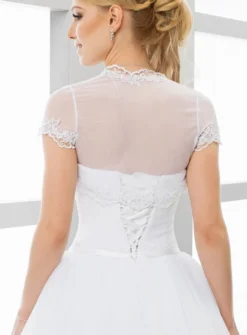 Boléro mariée court mousseline dentelle manches courtes