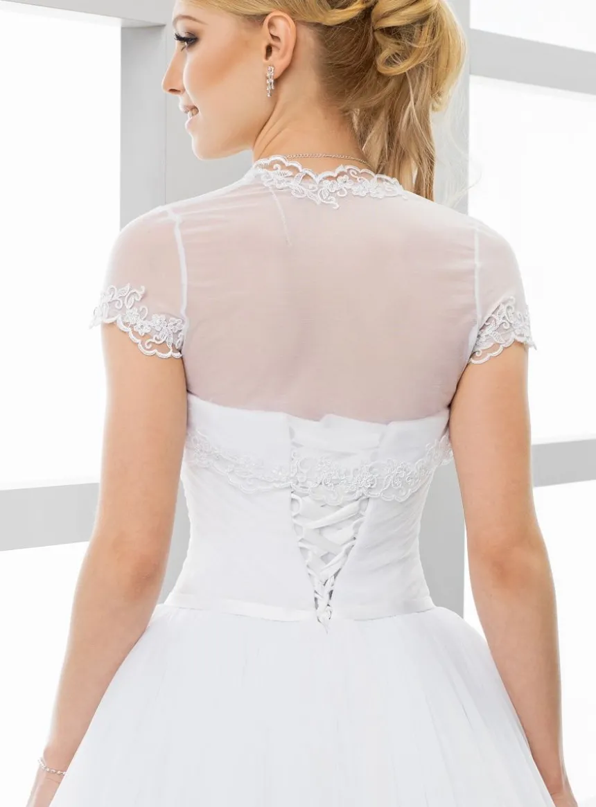 Boléro mariée court mousseline dentelle manches courtes