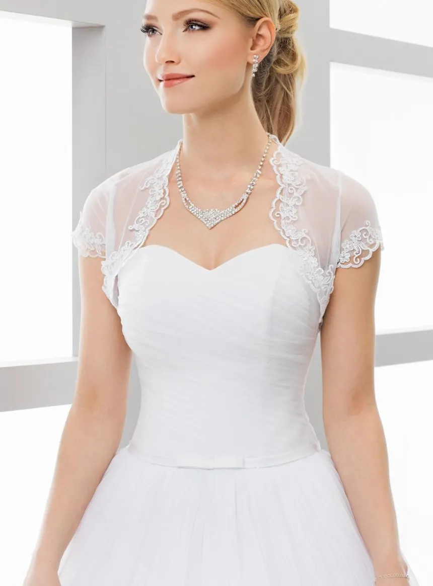Boléro mariée court mousseline dentelle manches courtes