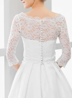 Boléro mariée dentelle dos boutonné manches 3/4