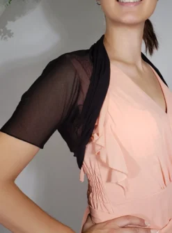 Boléro mousseline noire élastiquée manches courtes