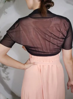 Boléro mousseline noire élastiquée manches courtes