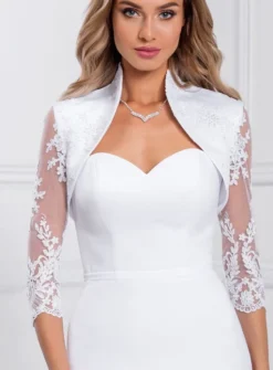 Boléro satin et dentelle femme manches 3/4