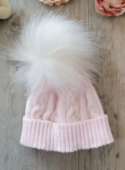 Bonnet pompon fourrure bébé