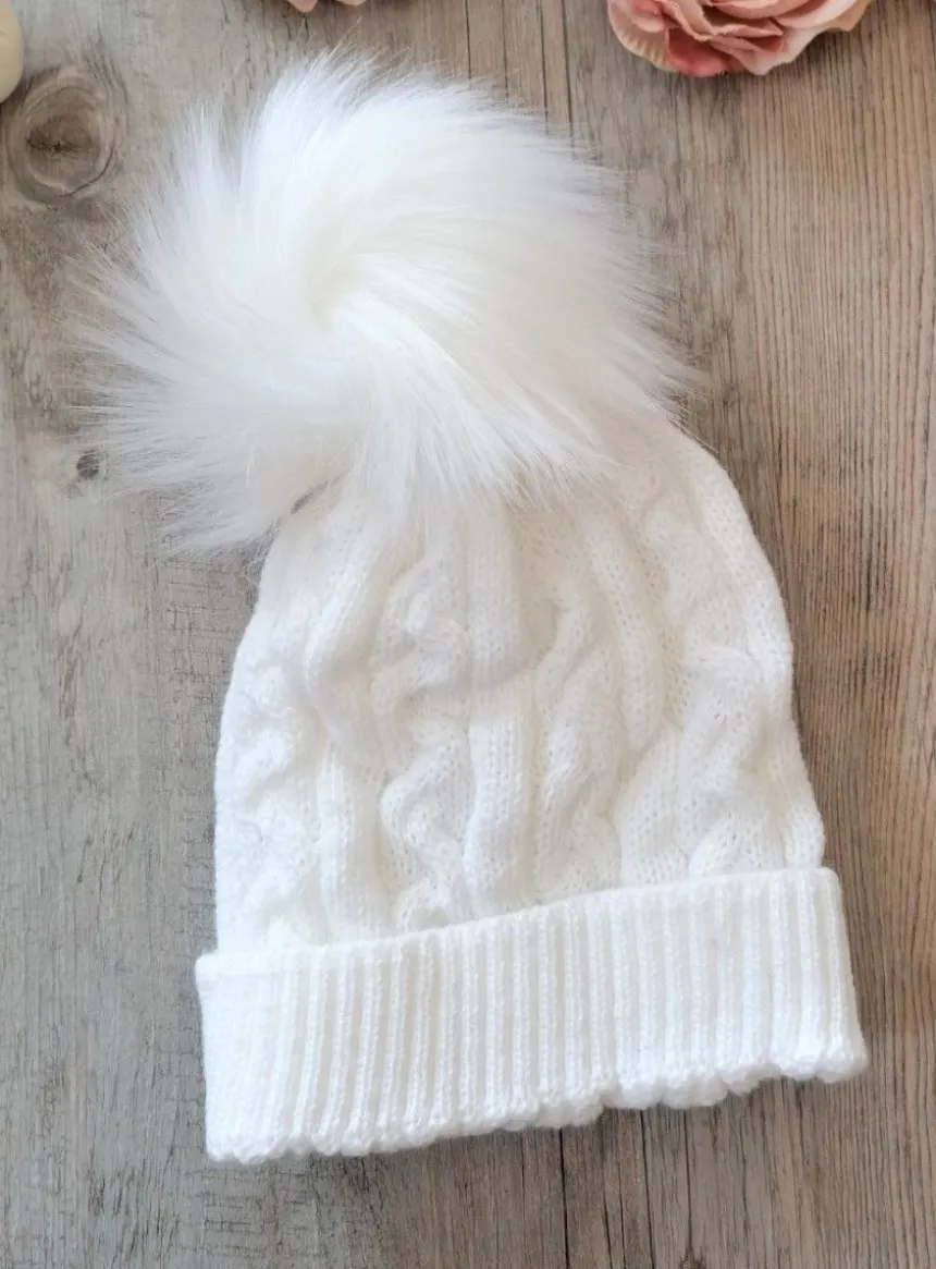 Bonnet pompon fourrure bébé