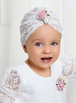 Bonnet turban dentelle pour bébé fille