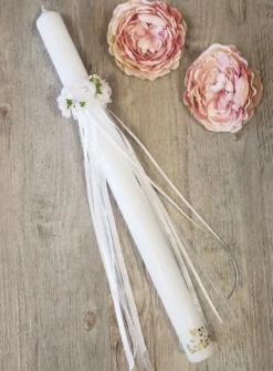 bougie baptême + noeud de fleurs