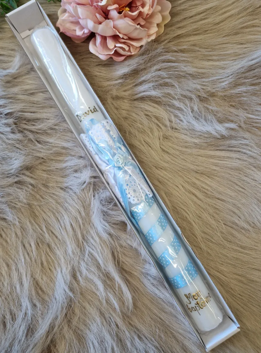 Bougie baptême noeud et ruban - Personnalisable