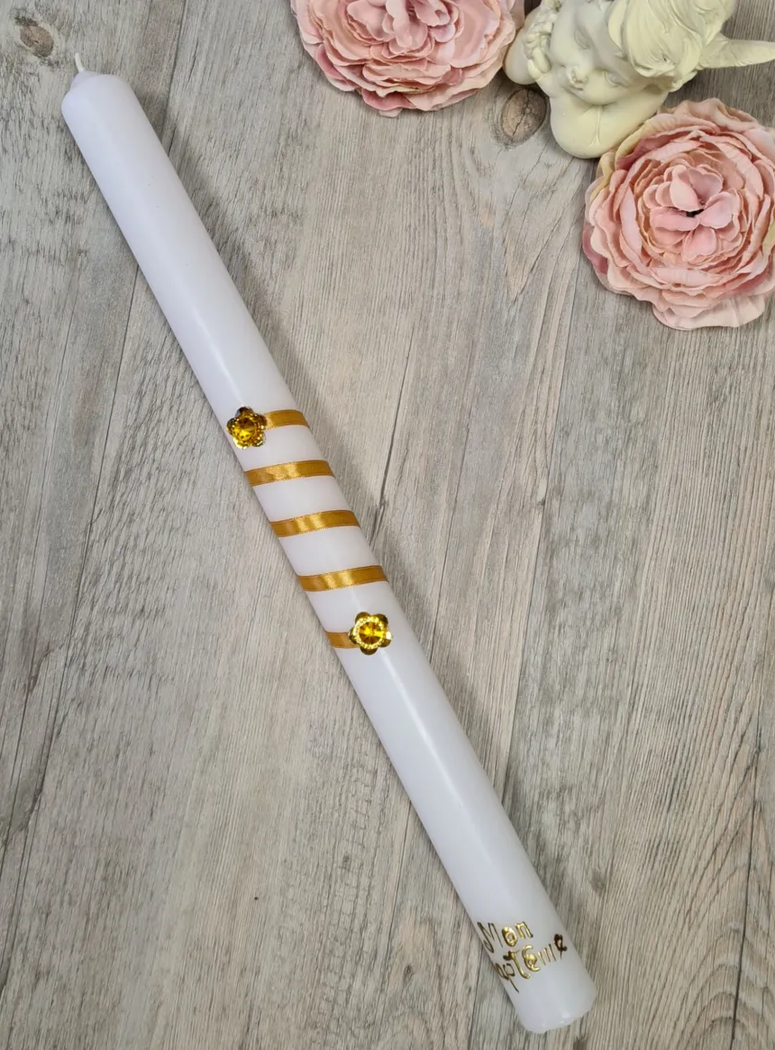 Bougie de baptême avec ruban et strass