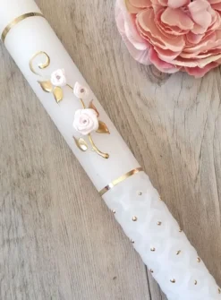 Bougie de baptême fleurs tissu