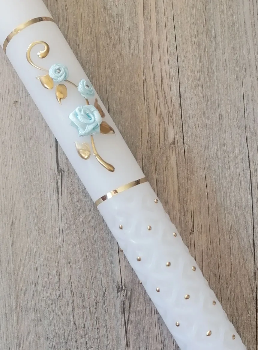 Bougie de baptême fleurs tissu