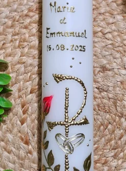 Bougie de mariage chrétienne peinte main Blanc