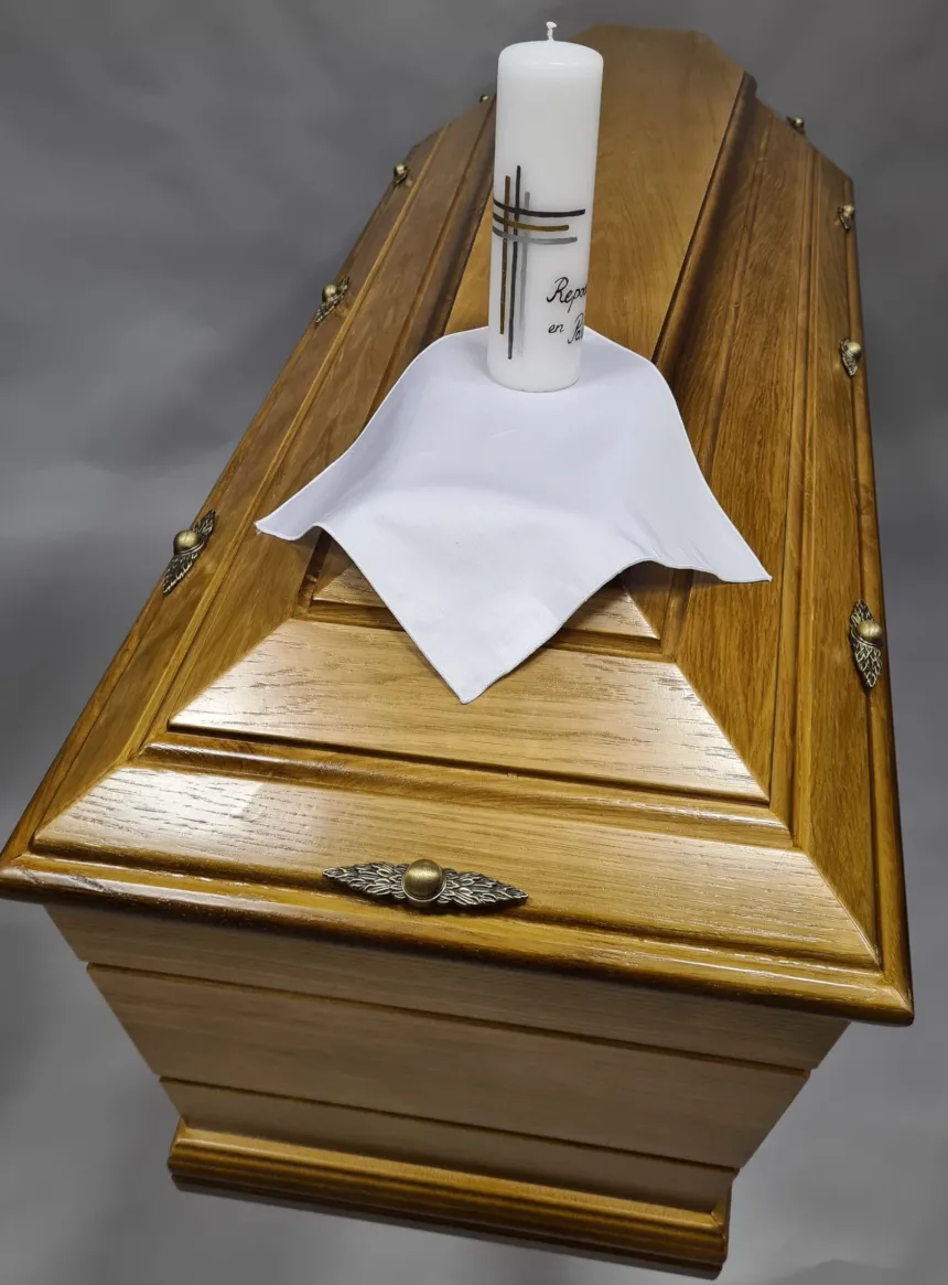 Bougie "Repose en paix" et mouchoir coton