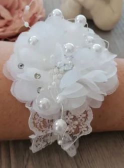 Bracelet demoiselle d'honneur fleur, strass et perle Blanc