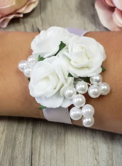 Bracelet demoiselle d'honneur ruban et fleur Blanc