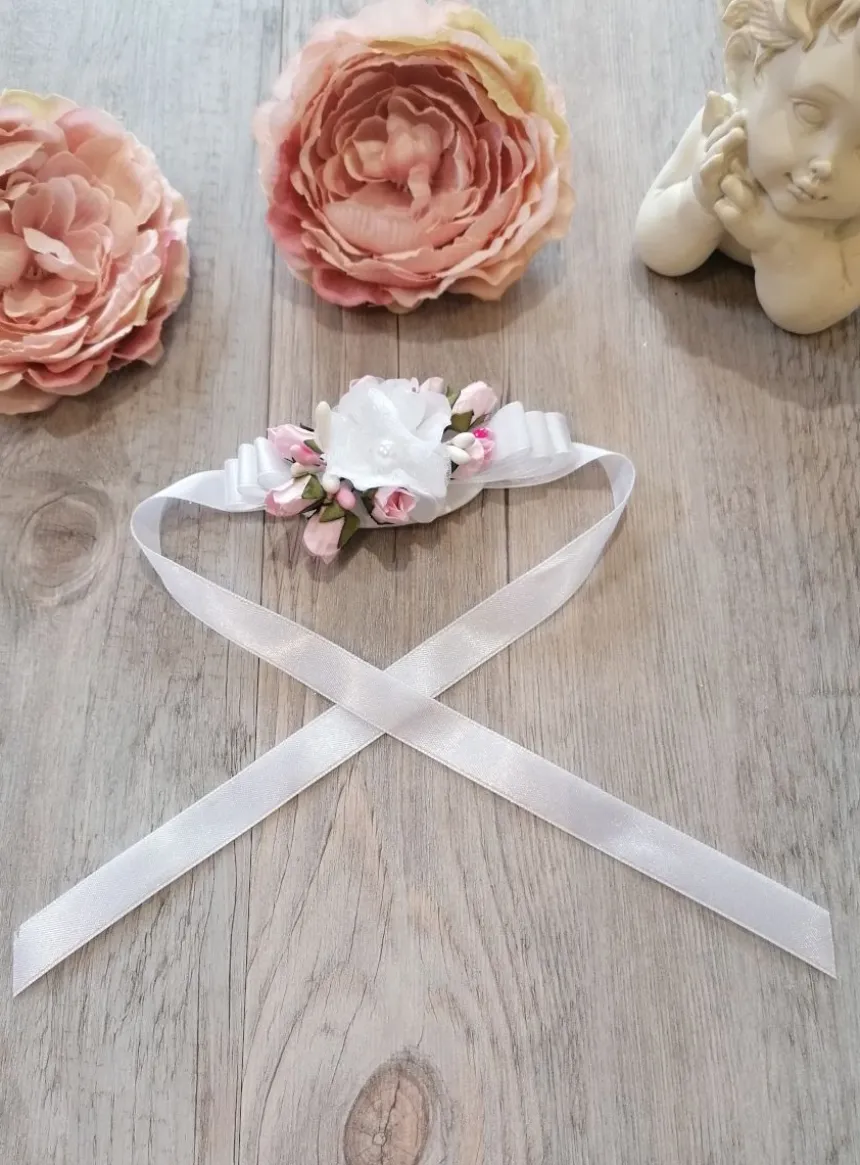 Bracelet demoiselle d'honneur blanc fleurs et strass Blanc