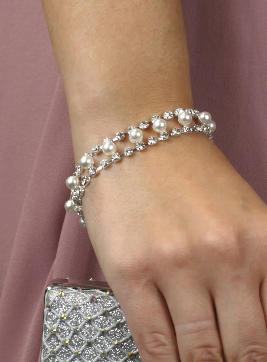 Bracelet de strass et perles souple Ivoire - Ecru