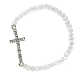 Bracelet perles et croix Blanc