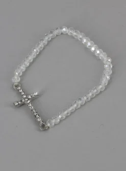 Bracelet perles et croix Blanc