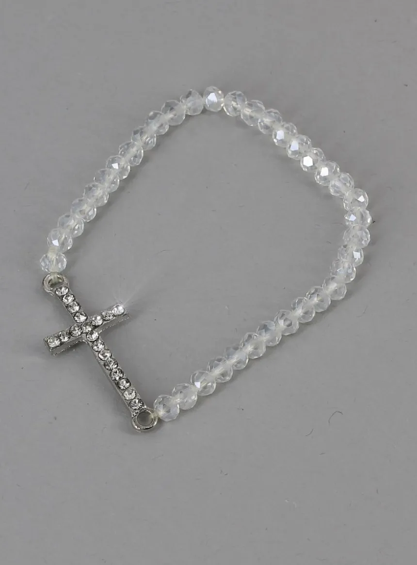 Bracelet perles et croix Blanc