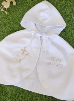 Cape de baptême blanche en satin avec capuche Blanc bébé