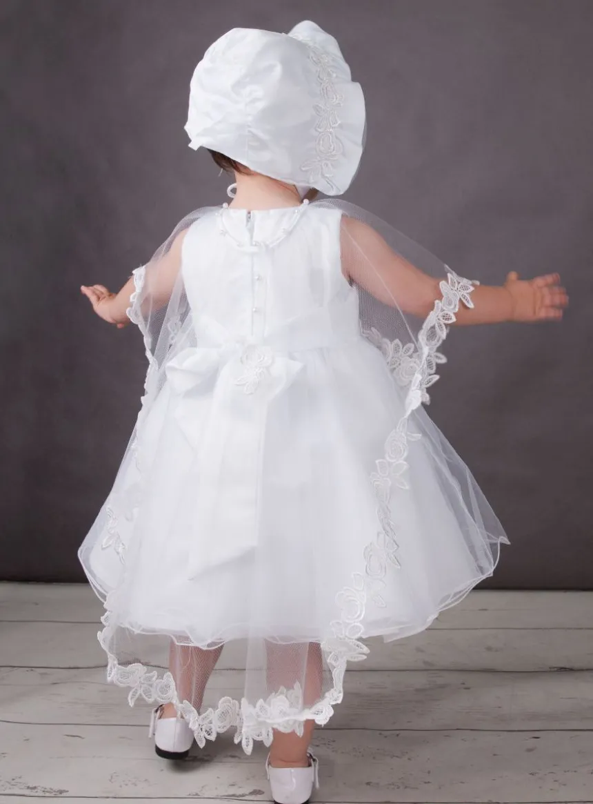 Cape de baptême fille tulle et dentelle Blanc bébé