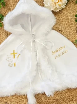 Cape de baptême polaire fausse fourrure - Personnalisable Blanc bébé