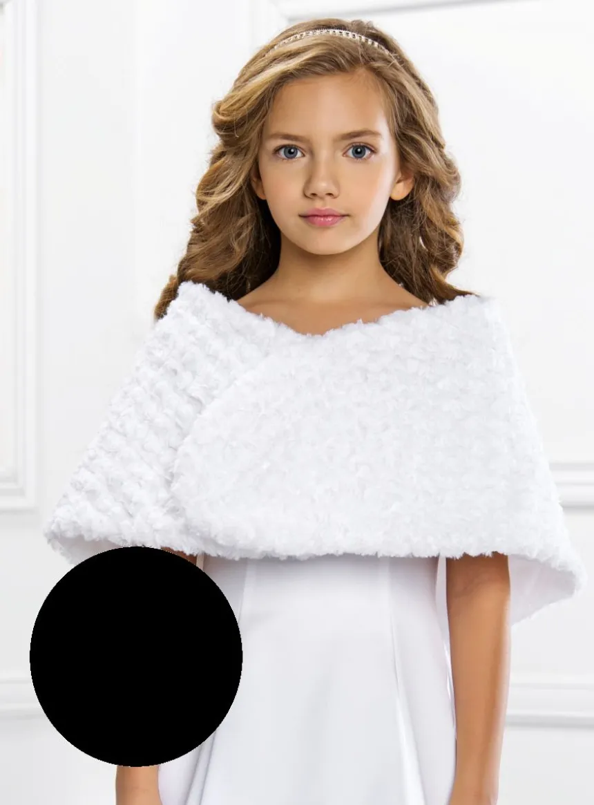 Cape petite fille fausse fourrure en fleurs