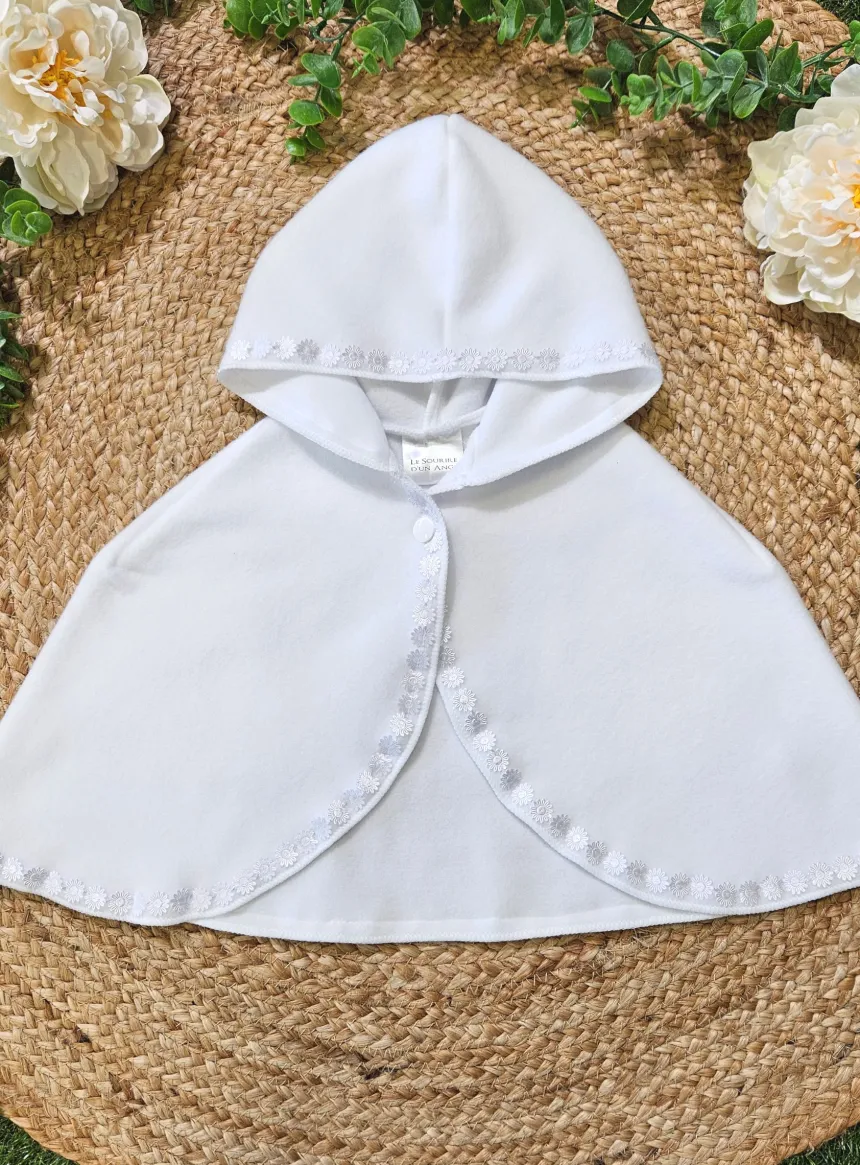 Cape polaire blanche pour baptême bébé