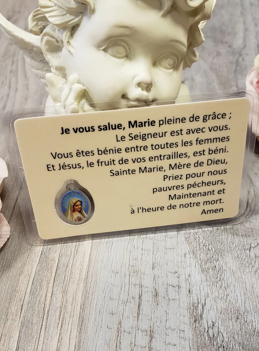 Carte de Prière avec médaille la Vierge Marie Beige