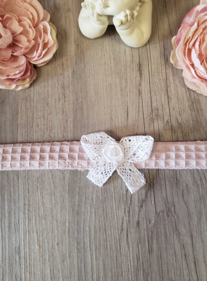 Ceinture coton gaufré fille cérémonie Rose