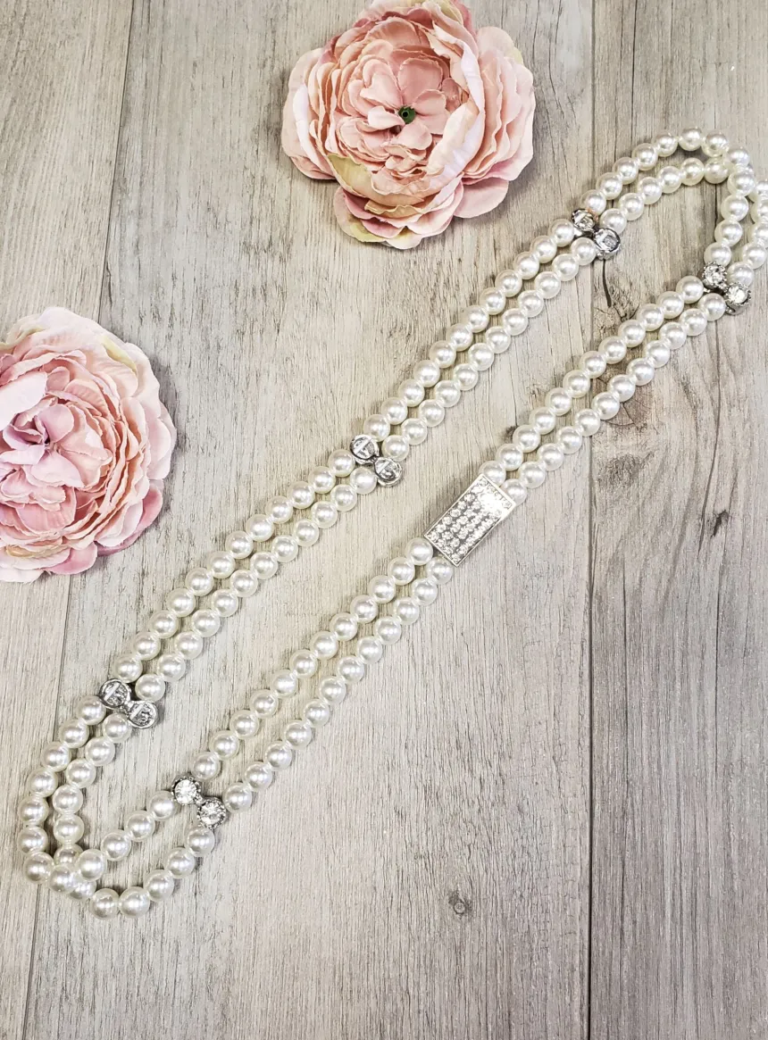 Ceinture femme perles et strass Ivoire - Ecru