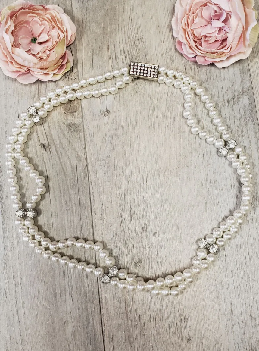 Ceinture femme perles et strass Ivoire - Ecru