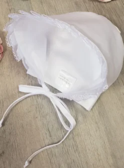 Chapeau baptême béguin fille plissé organza Ellie