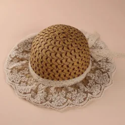 Chapeau cérémonie fille paille dentelle bohème