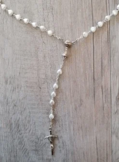 Chapelet communion perles coeur Blanc