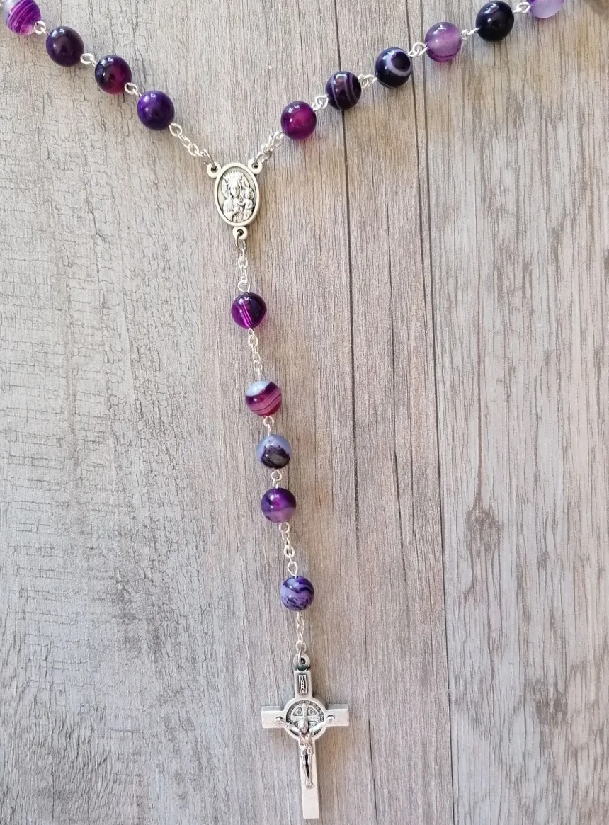 Chapelet perles Agate véritable Violet