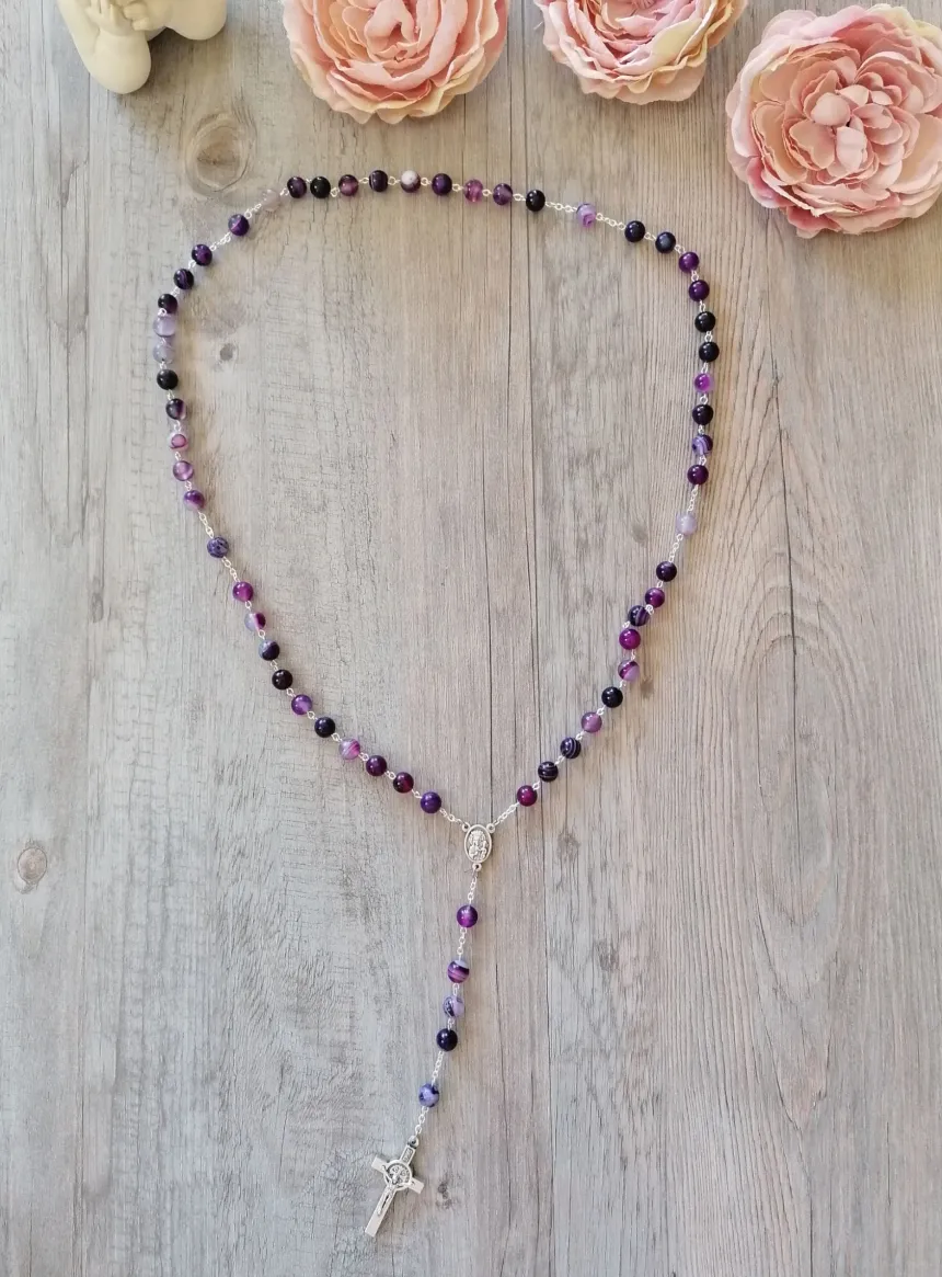 Chapelet perles Agate véritable Violet