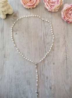 Chapelet première communion Calice perles blanches Blanc