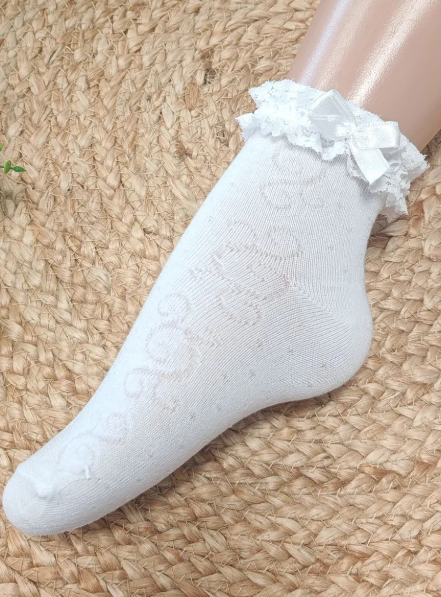 Chaussettes bébé fille dentelle et noeud