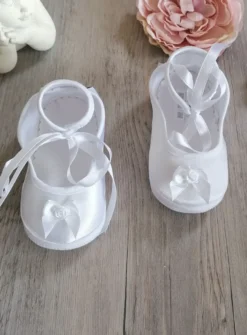Chaussons ballerine bébé fille satin blanc
